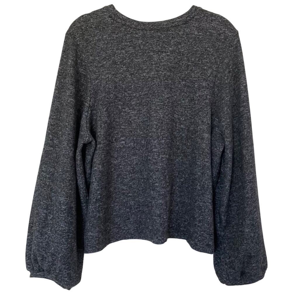 Zara Trafaluc Gray Marled Sweater Loose Fit Bishop Sleeves Rounded Neckline - Picture 3 of 16
